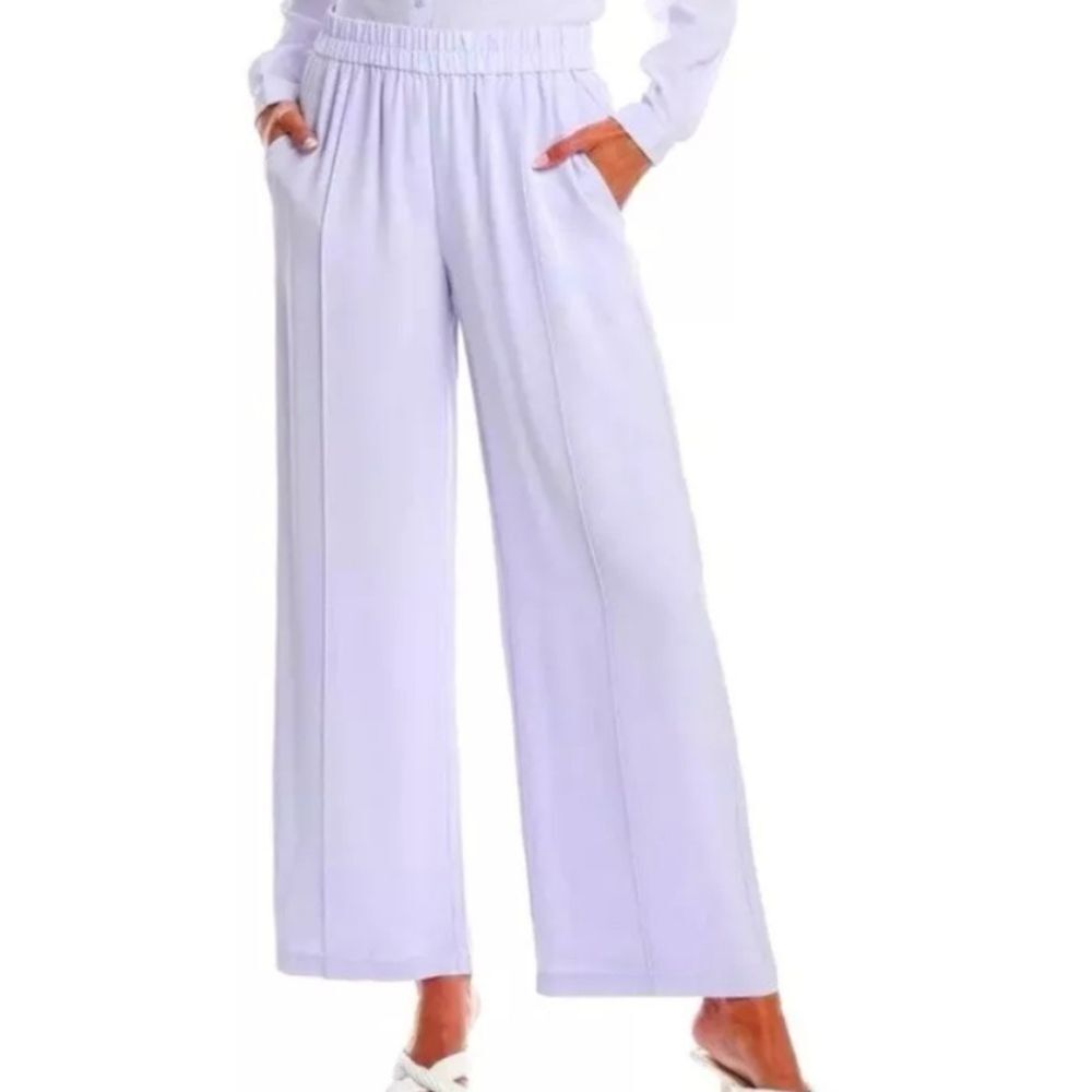 Eileen Fisher Women's Wisteria Silk Georgette Crepe Wide Leg Pintuck Pants Large